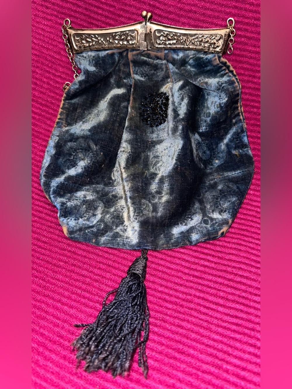 Antique Victorian Velvet Beggars Bag Gate Top Expansion Purse 1890s Edwardian